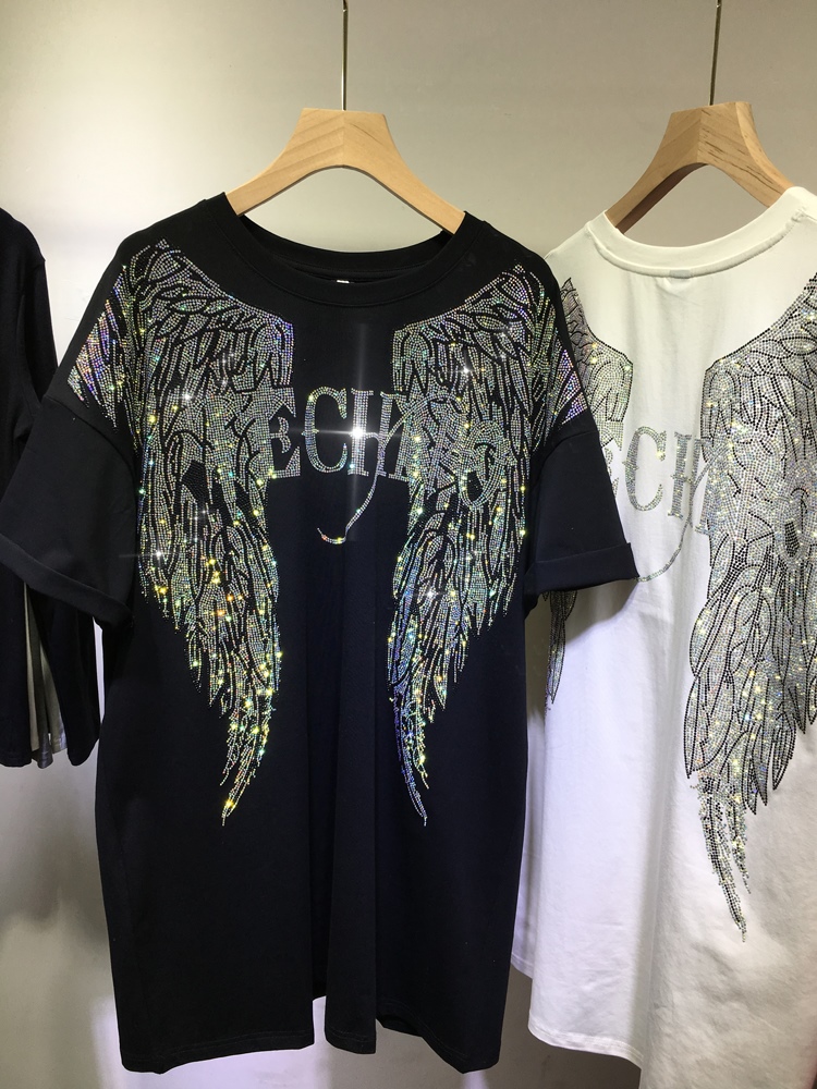 L-4XL Oversize Rhinestone Ange - Streetwear Clothing Brand ulasan dan harga