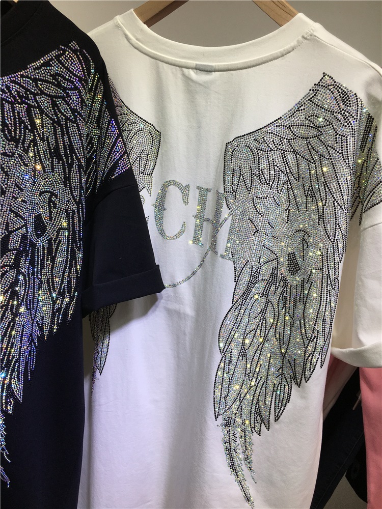 L-4XL Oversize Rhinestone Ange - Streetwear Clothing Brand ulasan dan harga