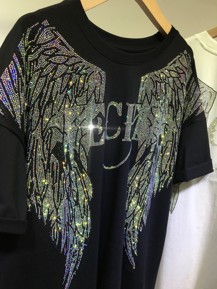 L-4XL Oversize Rhinestone Ange - Streetwear Clothing Brand ulasan dan harga