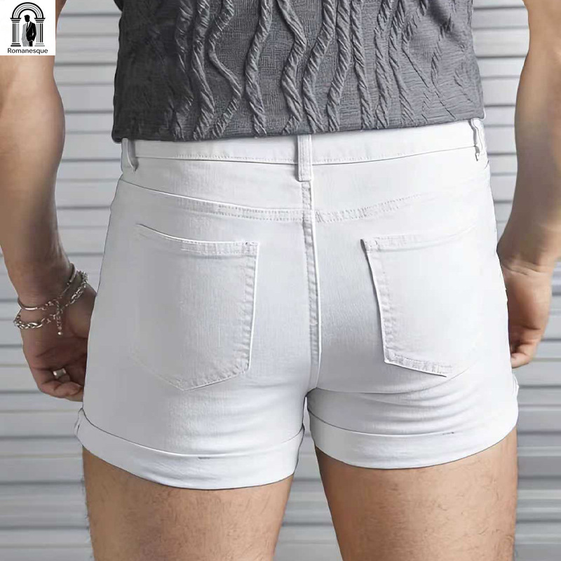 Men's Sexy Slim Fit White Deni - Streetwear Brand Shorts ulasan dan harga