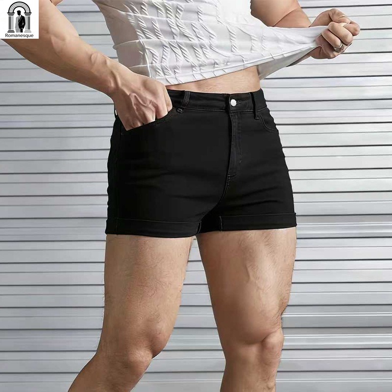 Men's Sexy Slim Fit White Deni - Streetwear Brand Shorts ulasan dan harga