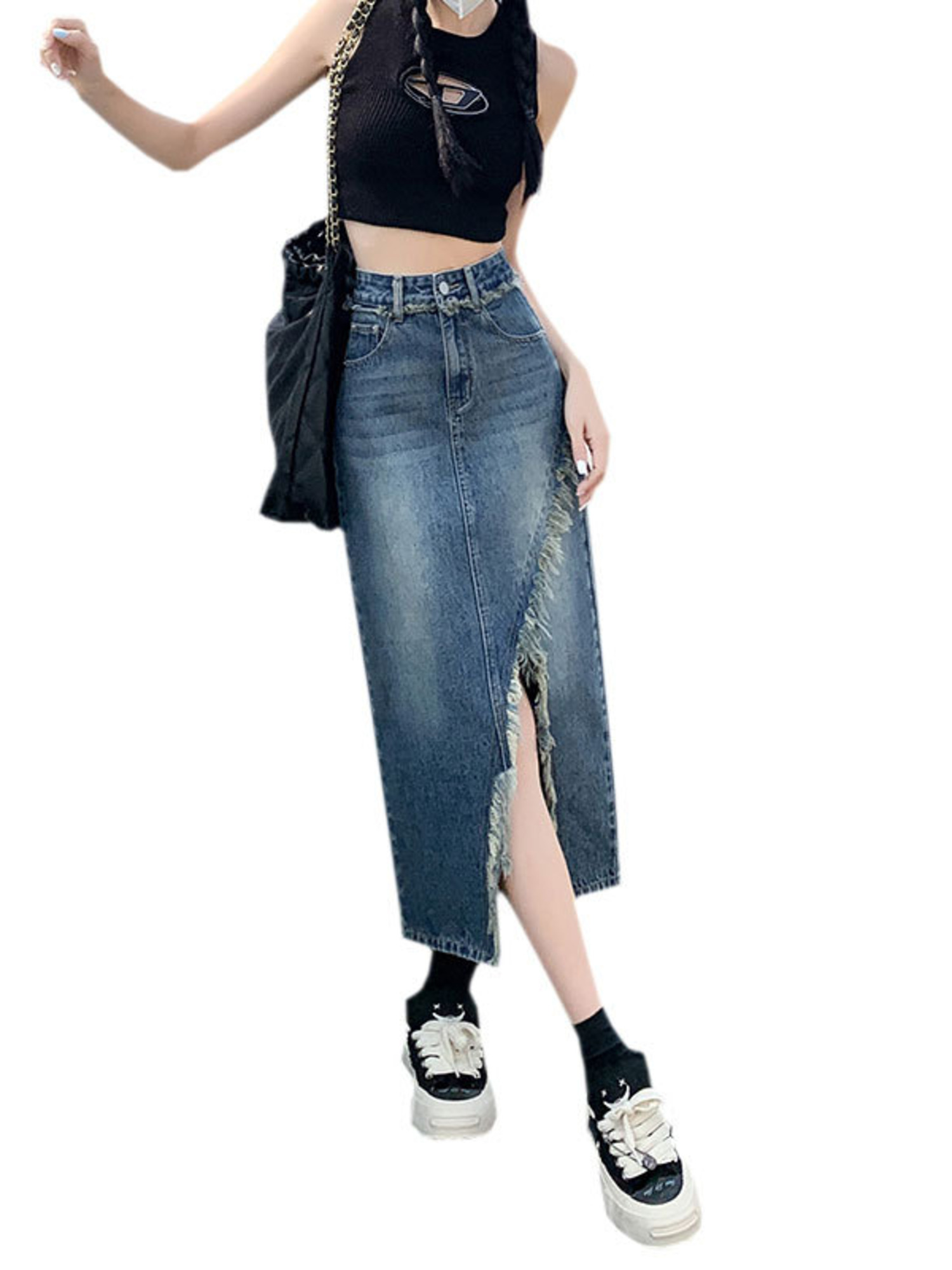 Women's High Waist Denim Skirt - Streetwear Brand Pants ulasan dan harga