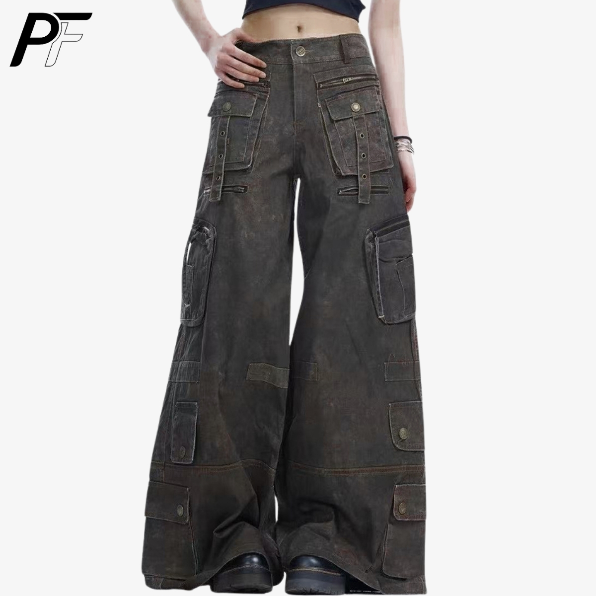 Grunge Techwear Wide Leg Cargo - Streetwear Brand Pants ulasan dan harga