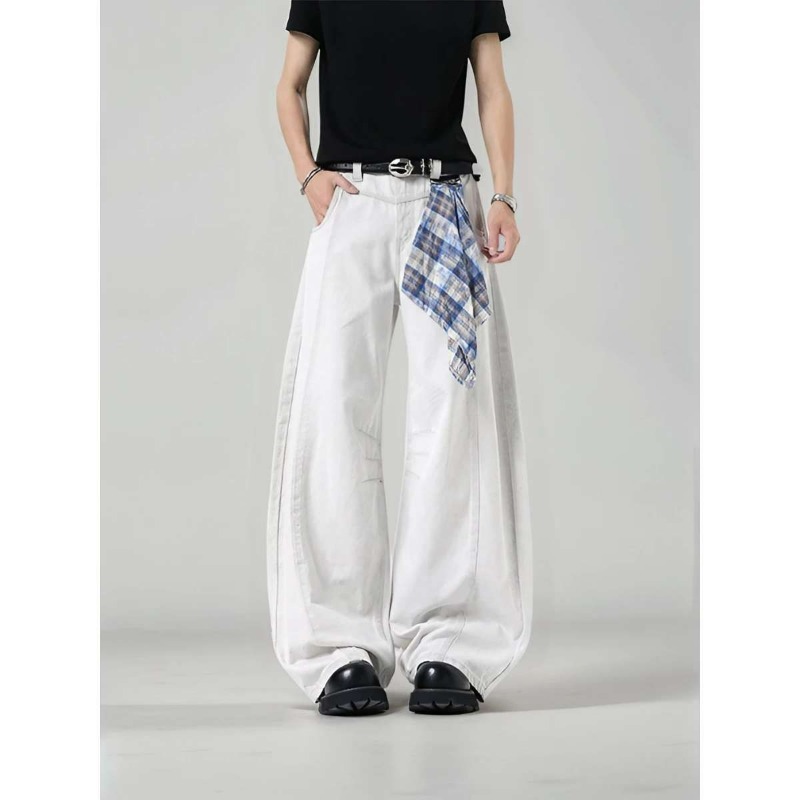 Men's Loose Wide Leg Plaid Pan - Streetwear Brand Marketing ulasan dan harga