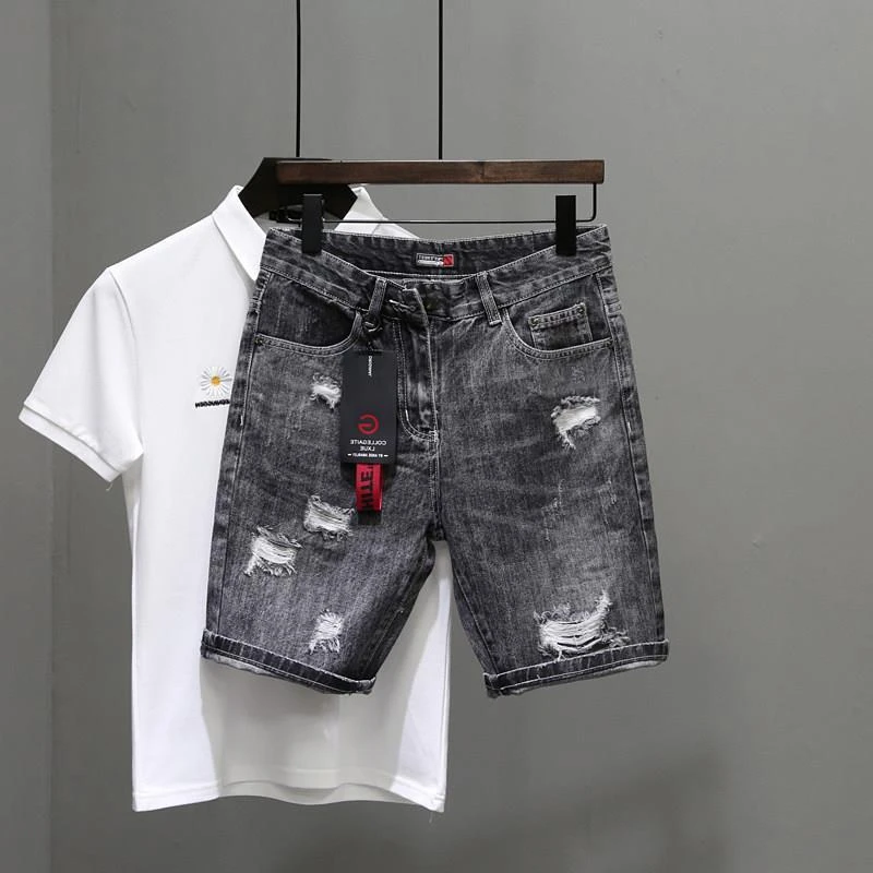 Men's Short Jeans Pants Black  - Streetwear Brand Shorts ulasan dan harga